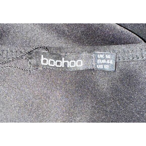 Boohoo Balloon Sleeve Twist Detail Black Midi Dress night out gothcore SZ US 12 - Picture 6 of 8